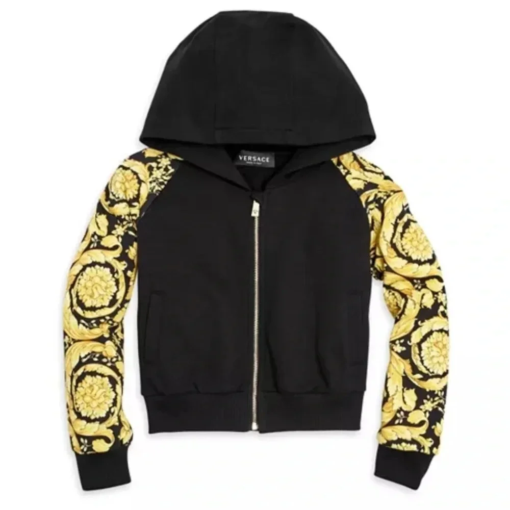 Versace‎ Girls' Barocco Zip Hoodie Black Gold Size 8 NWT $375